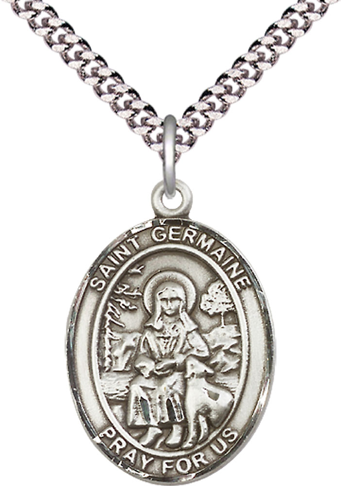Sterling Silver Saint Germaine Cousin Pendant on a 24 inch Light Rhodium Heavy Curb chain