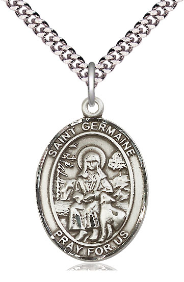 Sterling Silver Saint Germaine Cousin Pendant on a 24 inch Light Rhodium Heavy Curb chain