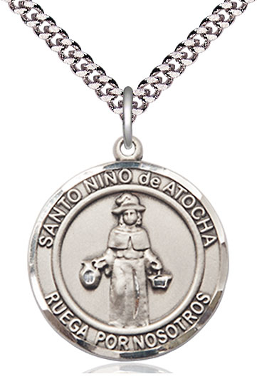 Sterling Silver Nino de Atocha Pendant on a 24 inch Light Rhodium Heavy Curb chain