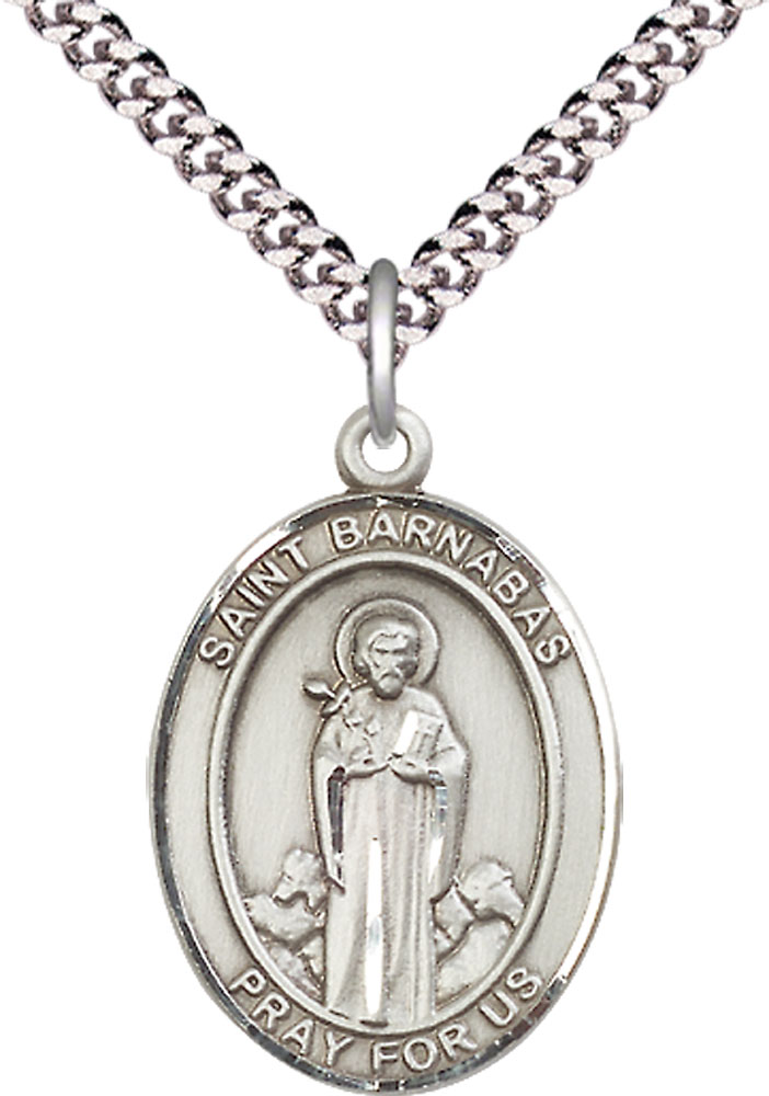 Sterling Silver Saint Barnabas Pendant on a 24 inch Light Rhodium Heavy Curb chain