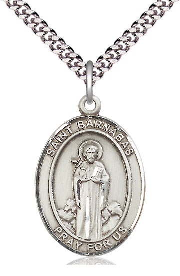 Sterling Silver Saint Barnabas Pendant on a 24 inch Light Rhodium Heavy Curb chain