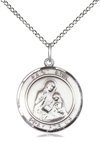 Sterling Silver Saint Ann Pendant on a 18 inch Sterling Silver Light Curb chain