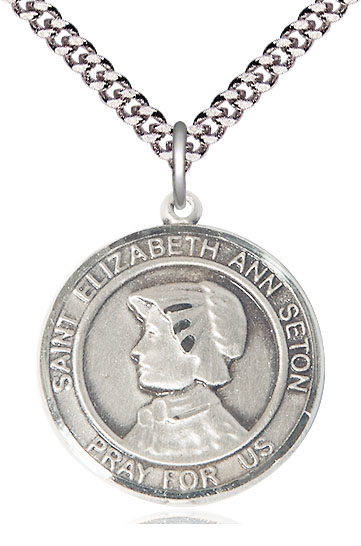 Sterling Silver Saint Elizabeth Ann Seton Pendant on a 24 inch Light Rhodium Heavy Curb chain