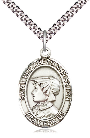 Sterling Silver Saint Elizabeth Ann Seton Pendant on a 24 inch Light Rhodium Heavy Curb chain