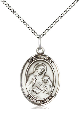 Sterling Silver Saint Ann Pendant on a 18 inch Sterling Silver Light Curb chain