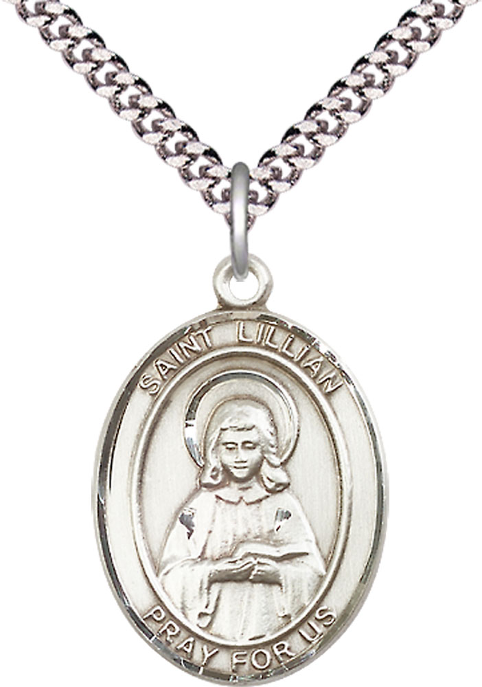 Sterling Silver Saint Lillian Pendant on a 24 inch Light Rhodium Heavy Curb chain