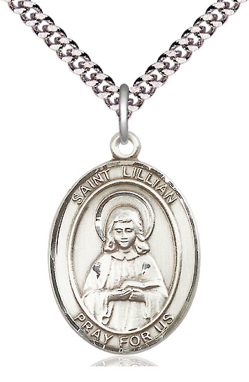 Sterling Silver Saint Lillian Pendant on a 24 inch Light Rhodium Heavy Curb chain