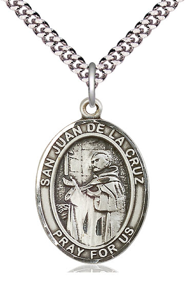 Sterling Silver San Juan de la Cruz Pendant on a 24 inch Light Rhodium Heavy Curb chain