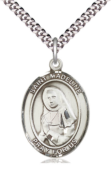 Sterling Silver Saint Madeline Sophie Barat Pendant on a 24 inch Light Rhodium Heavy Curb chain