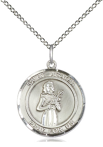 Sterling Silver Saint Agatha Pendant on a 18 inch Sterling Silver Light Curb chain