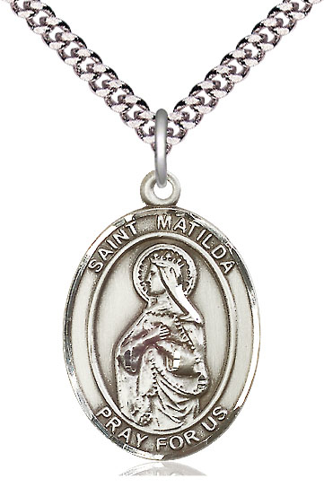 Sterling Silver Saint Matilda Pendant on a 24 inch Light Rhodium Heavy Curb chain