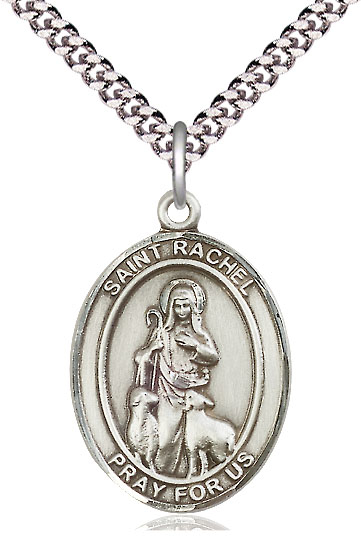 Sterling Silver Saint Rachel Pendant on a 24 inch Light Rhodium Heavy Curb chain