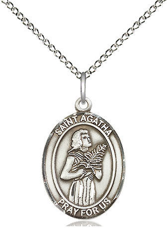 Sterling Silver Saint Agatha Pendant on a 18 inch Sterling Silver Light Curb chain