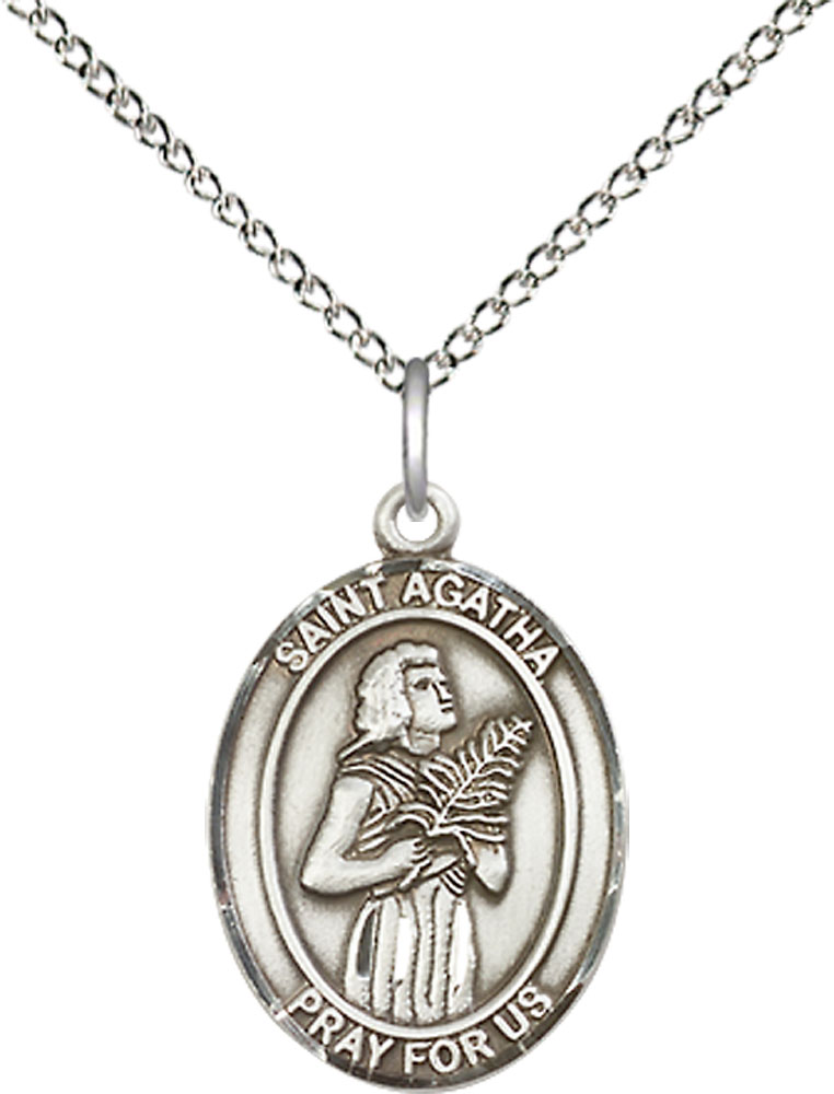 Sterling Silver Saint Agatha Pendant on a 18 inch Sterling Silver Light Curb chain