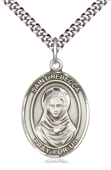 Sterling Silver Saint Rebecca Pendant on a 24 inch Light Rhodium Heavy Curb chain