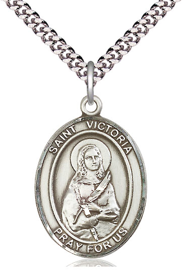 Sterling Silver Saint Victoria Pendant on a 24 inch Light Rhodium Heavy Curb chain