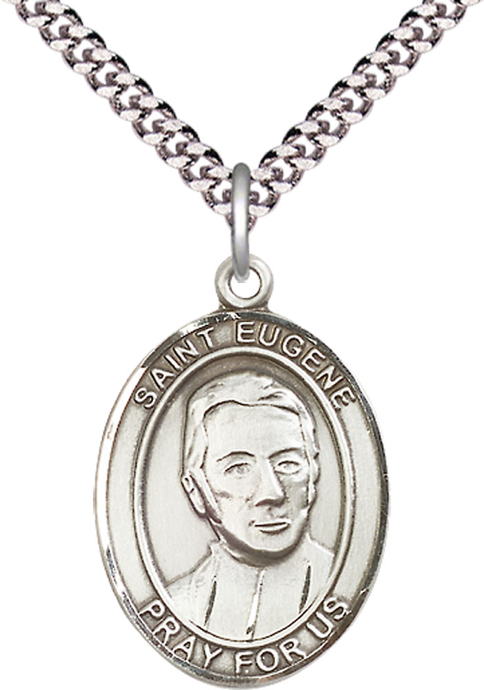 Sterling Silver Saint Eugene de Mazenod Pendant on a 24 inch Light Rhodium Heavy Curb chain