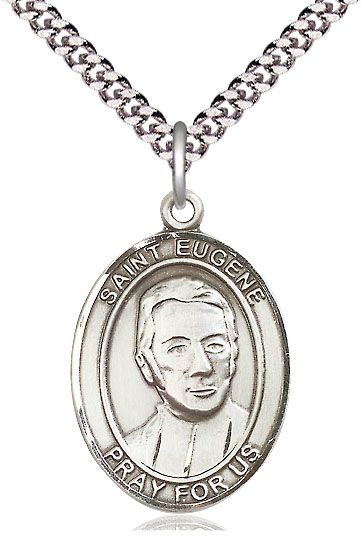 Sterling Silver Saint Eugene de Mazenod Pendant on a 24 inch Light Rhodium Heavy Curb chain