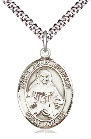 Sterling Silver Saint Julia Billiart Pendant on a 24 inch Light Rhodium Heavy Curb chain