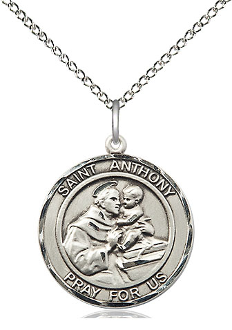 Sterling Silver Saint Anthony Pendant on a 18 inch Sterling Silver Light Curb chain