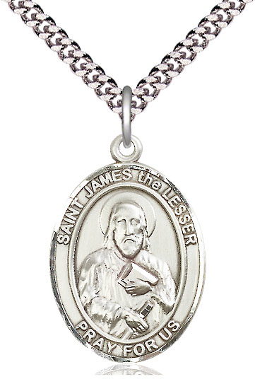 Sterling Silver Saint James the Lesser Pendant on a 24 inch Light Rhodium Heavy Curb chain