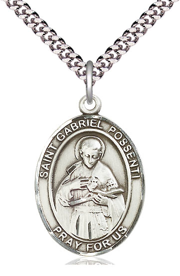 Sterling Silver Saint Gabriel Possenti Pendant on a 24 inch Light Rhodium Heavy Curb chain