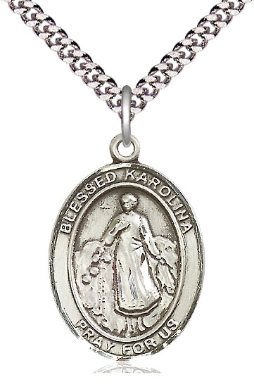 Sterling Silver Blessed Karolina Kozkowna Pendant on a 24 inch Light Rhodium Heavy Curb chain