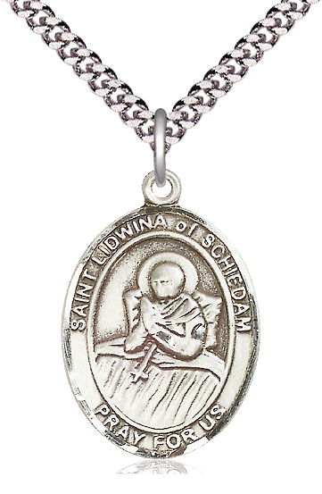 Sterling Silver Saint Lidwina of Schiedam Pendant on a 24 inch Light Rhodium Heavy Curb chain