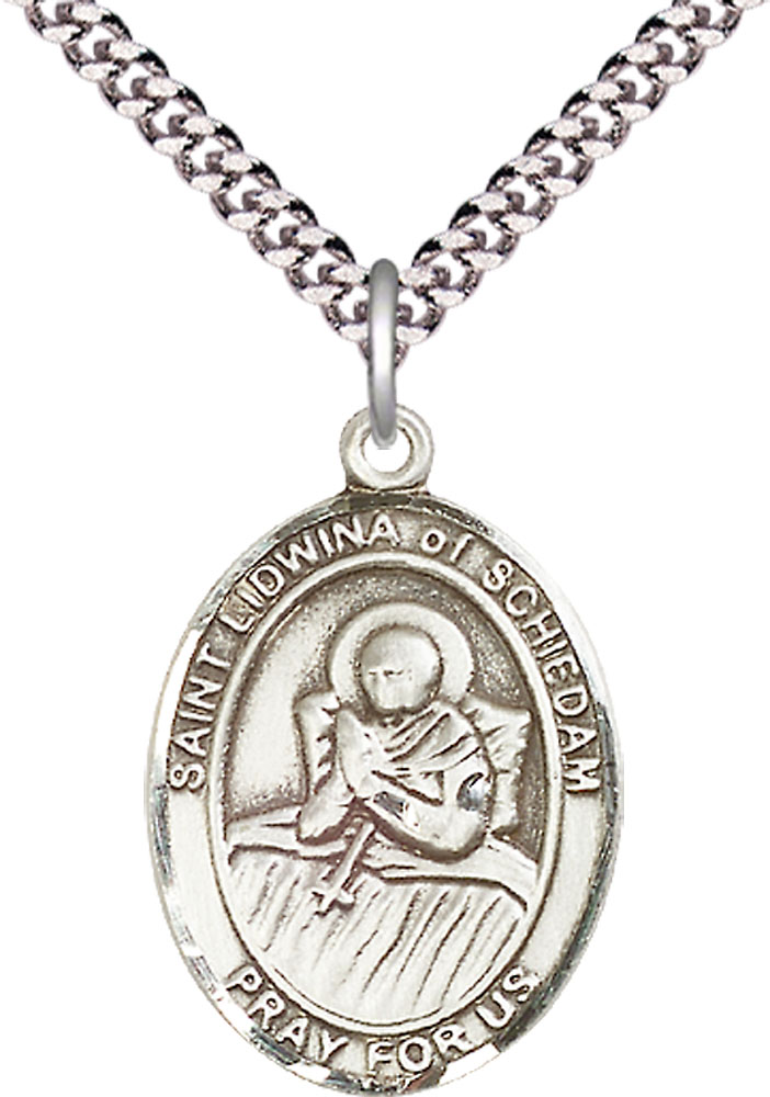 Sterling Silver Saint Lidwina of Schiedam Pendant on a 24 inch Light Rhodium Heavy Curb chain