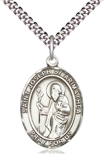 Sterling Silver Saint Joseph of Arimathea Pendant on a 24 inch Light Rhodium Heavy Curb chain