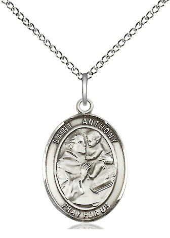 Sterling Silver Saint Anthony of Padua Pendant on a 18 inch Sterling Silver Light Curb chain