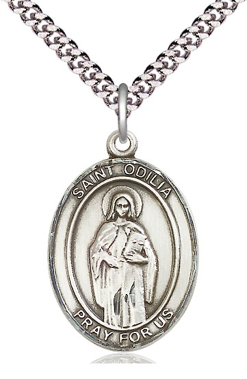 Sterling Silver Saint Odilia Pendant on a 24 inch Light Rhodium Heavy Curb chain