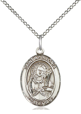 Sterling Silver Saint Apollonia Pendant on a 18 inch Sterling Silver Light Curb chain