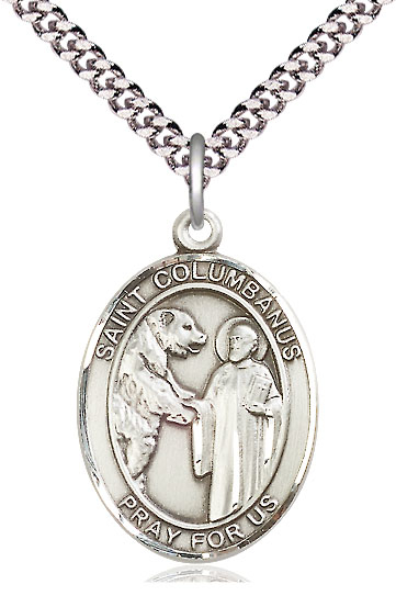 Sterling Silver Saint Columbanus Pendant on a 24 inch Light Rhodium Heavy Curb chain