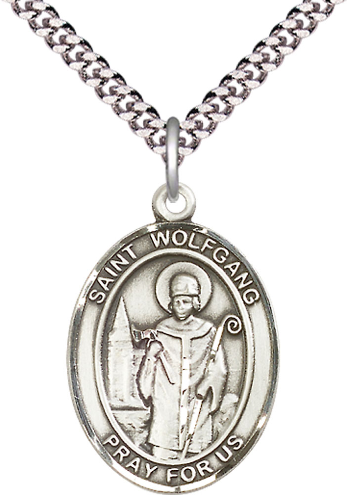 Sterling Silver Saint Wolfgang Pendant on a 24 inch Light Rhodium Heavy Curb chain