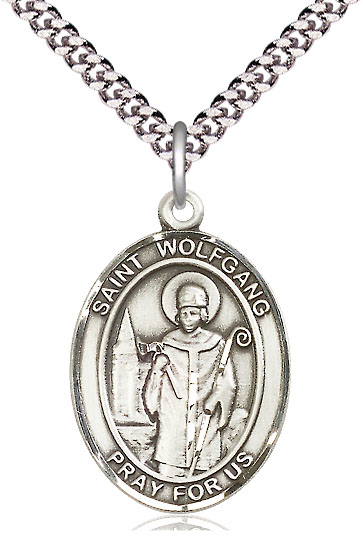 Sterling Silver Saint Wolfgang Pendant on a 24 inch Light Rhodium Heavy Curb chain