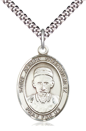 Sterling Silver Saint Joseph Freinademetz Pendant on a 24 inch Light Rhodium Heavy Curb chain