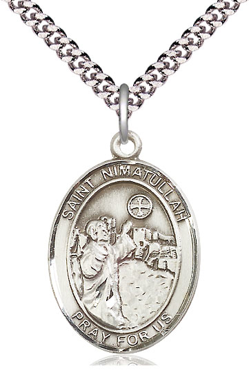 Sterling Silver Saint Nimatullah Pendant on a 24 inch Light Rhodium Heavy Curb chain