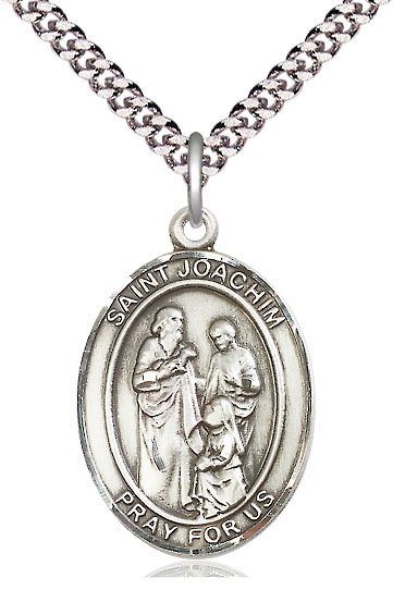 Sterling Silver Saint Joachim Pendant on a 24 inch Light Rhodium Heavy Curb chain