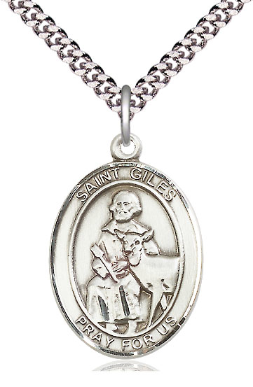 Sterling Silver Saint Giles Pendant on a 24 inch Light Rhodium Heavy Curb chain