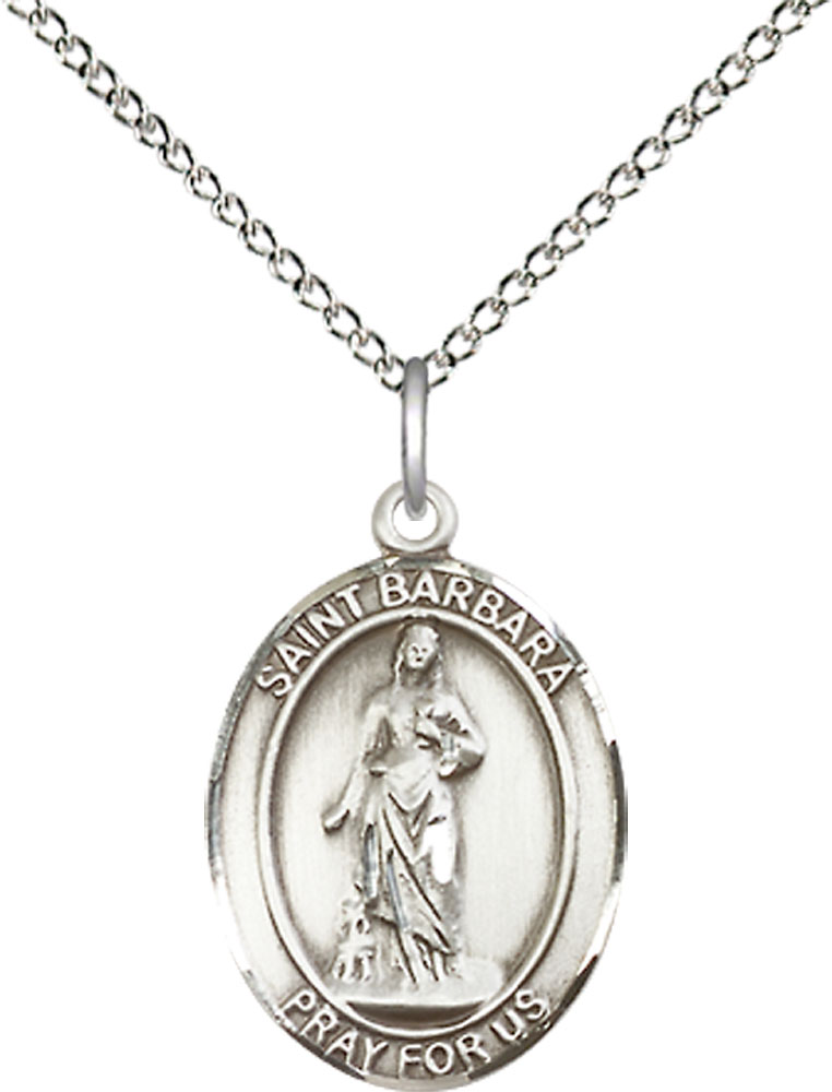 Sterling Silver Saint Barbara Pendant on a 18 inch Sterling Silver Light Curb chain
