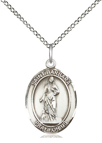 Sterling Silver Saint Barbara Pendant on a 18 inch Sterling Silver Light Curb chain