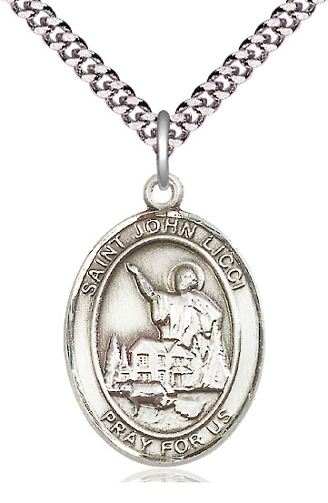 Sterling Silver Saint John Licci Pendant on a 24 inch Light Rhodium Heavy Curb chain