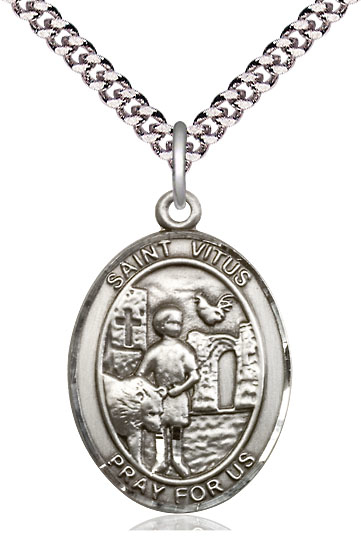 Sterling Silver Saint Vitus Pendant on a 24 inch Light Rhodium Heavy Curb chain