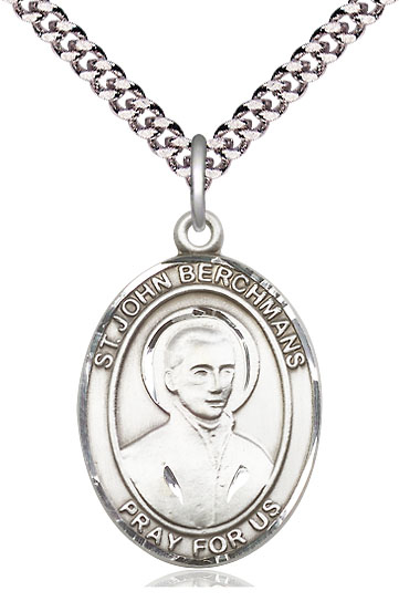 Sterling Silver Saint John Berchmans Pendant on a 24 inch Light Rhodium Heavy Curb chain