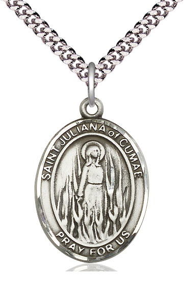 Sterling Silver Saint Juliana Pendant on a 24 inch Light Rhodium Heavy Curb chain