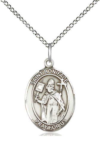 Sterling Silver Saint Boniface Pendant on a 18 inch Sterling Silver Light Curb chain
