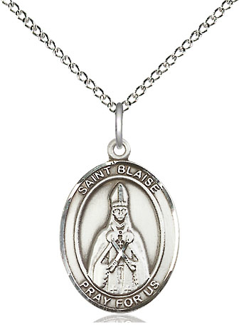 Sterling Silver Saint Blaise Pendant on a 18 inch Sterling Silver Light Curb chain