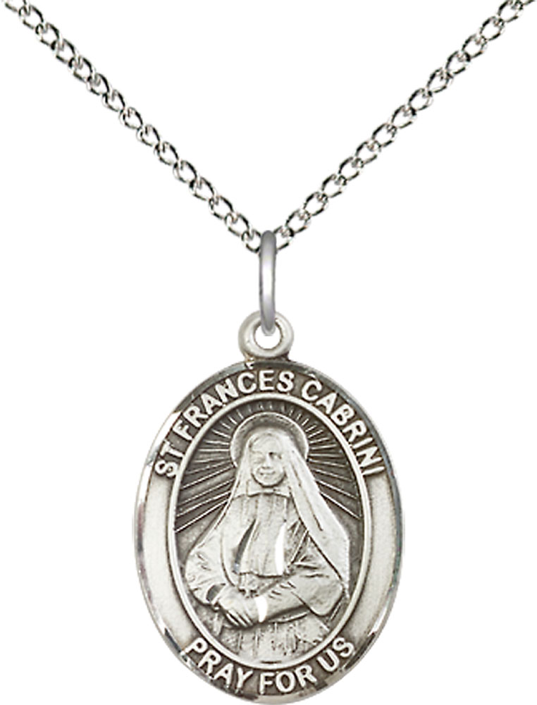 Sterling Silver Saint Frances Cabrini Pendant on a 18 inch Sterling Silver Light Curb chain