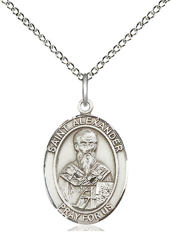 Sterling Silver Saint Alexander Sauli Pendant on a 18 inch Sterling Silver Light Curb chain